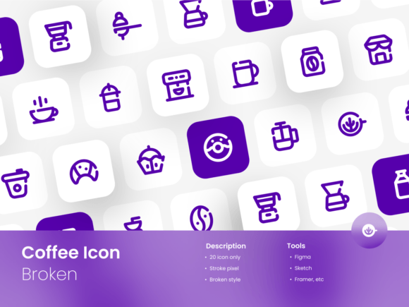Coffee Icon Set Broken Line Style