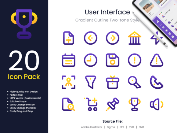 Elevate Your Designs with Gradient Outline UI Icons