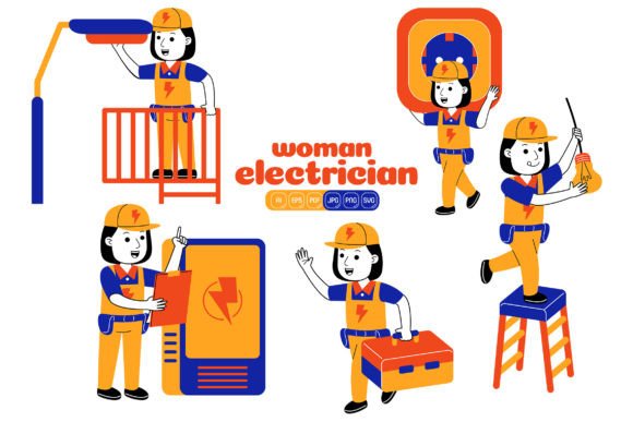 Empowering Visual Communication: The Woman Electrician Vector Pack 03