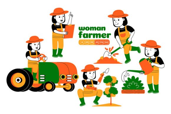 Harnessing Visual Storytelling: The Woman Farmer Vector Pack 03 for Modern Branding
