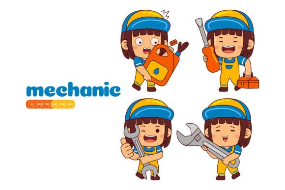 Unlock Creative Branding with the Cute Mechanic Girl Vector Pack 02