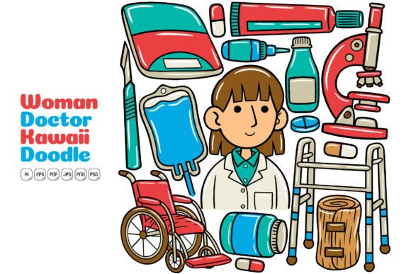 Unlocking Creativity with the Woman Doctor Kawaii Doodle Illustration Bundle